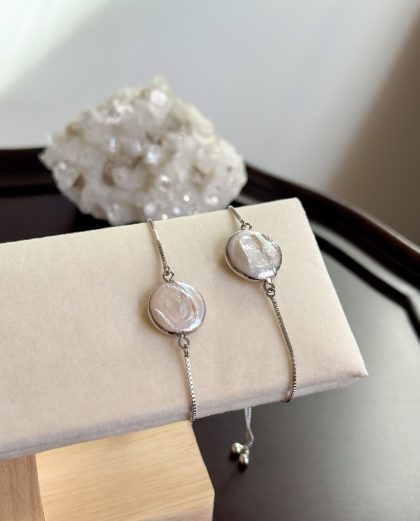 Adjustable Silver Pearl Bracelet